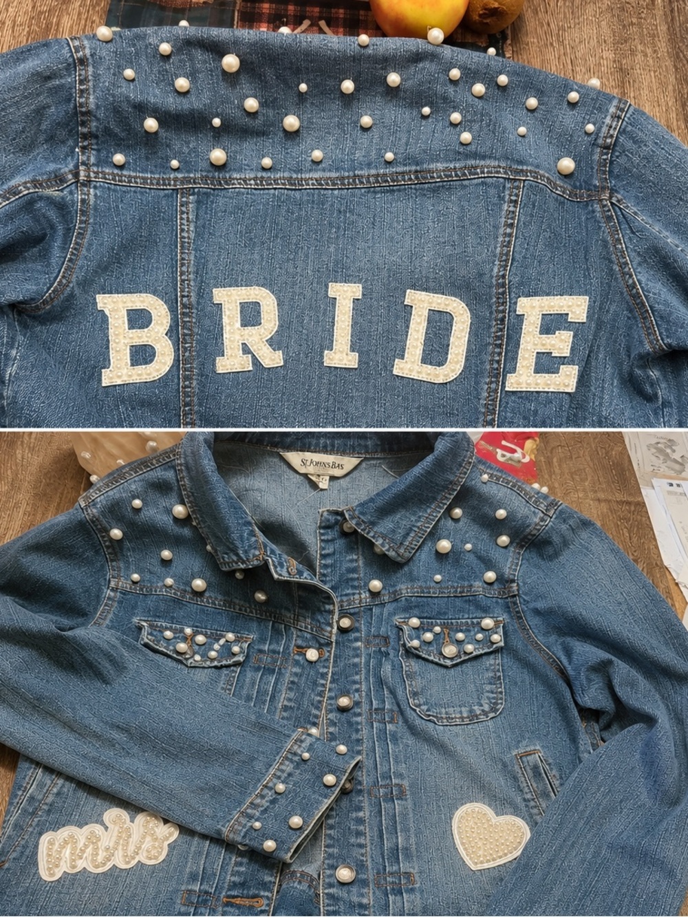 St. John's Bay Blue Denim Pearl-Embellished 'BRIDE' Jacket